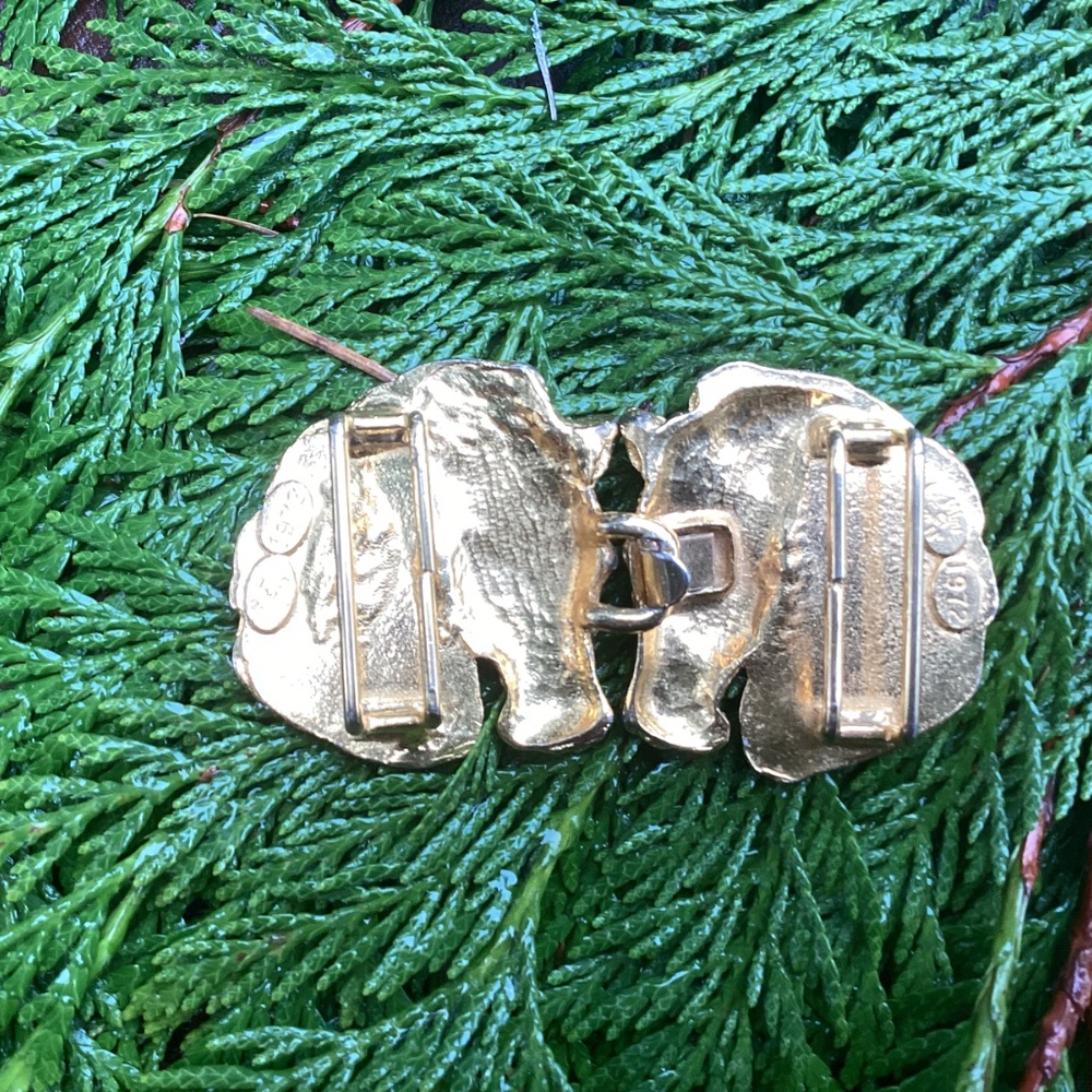 Vintage 1972 Mimi Di N Gold Tone Horse Head Interlocking Belt Buckle/Scarf Slide - Picture 3 of 12